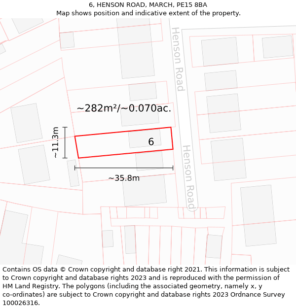 6, HENSON ROAD, MARCH, PE15 8BA: Plot and title map