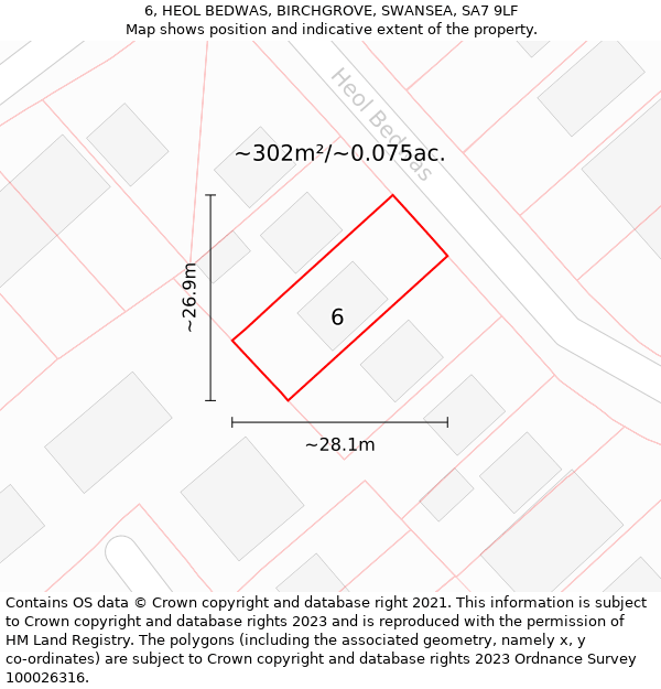 6, HEOL BEDWAS, BIRCHGROVE, SWANSEA, SA7 9LF: Plot and title map