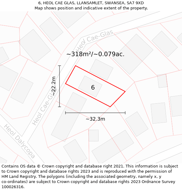 6, HEOL CAE GLAS, LLANSAMLET, SWANSEA, SA7 9XD: Plot and title map