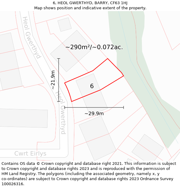 6, HEOL GWERTHYD, BARRY, CF63 1HJ: Plot and title map