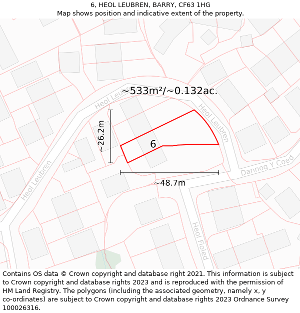 6, HEOL LEUBREN, BARRY, CF63 1HG: Plot and title map