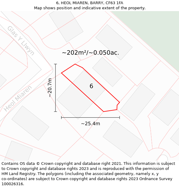 6, HEOL MIAREN, BARRY, CF63 1FA: Plot and title map