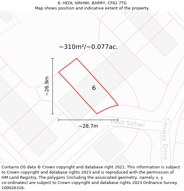 6, HEOL SIRHWI, BARRY, CF62 7TG: Plot and title map