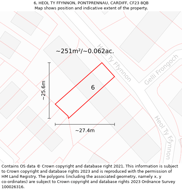 6, HEOL TY FFYNNON, PONTPRENNAU, CARDIFF, CF23 8QB: Plot and title map