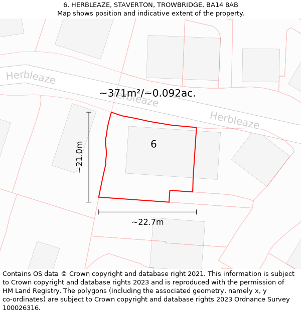 6, HERBLEAZE, STAVERTON, TROWBRIDGE, BA14 8AB: Plot and title map