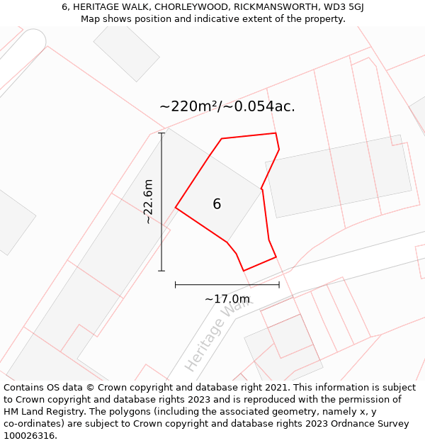 6, HERITAGE WALK, CHORLEYWOOD, RICKMANSWORTH, WD3 5GJ: Plot and title map