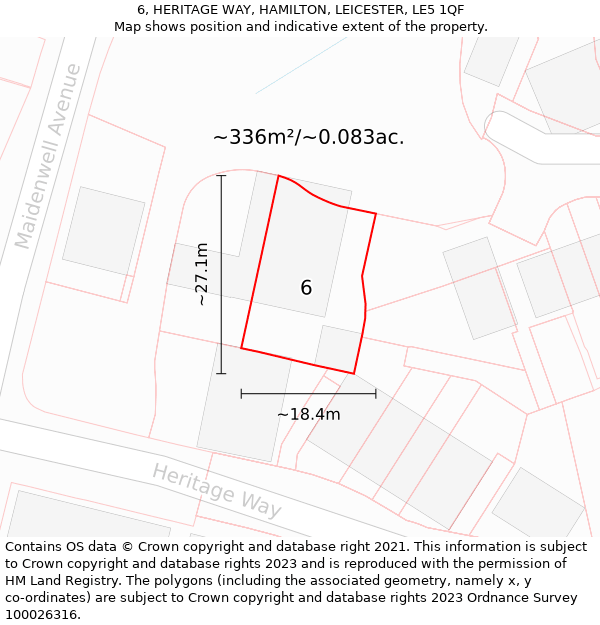 6, HERITAGE WAY, HAMILTON, LEICESTER, LE5 1QF: Plot and title map