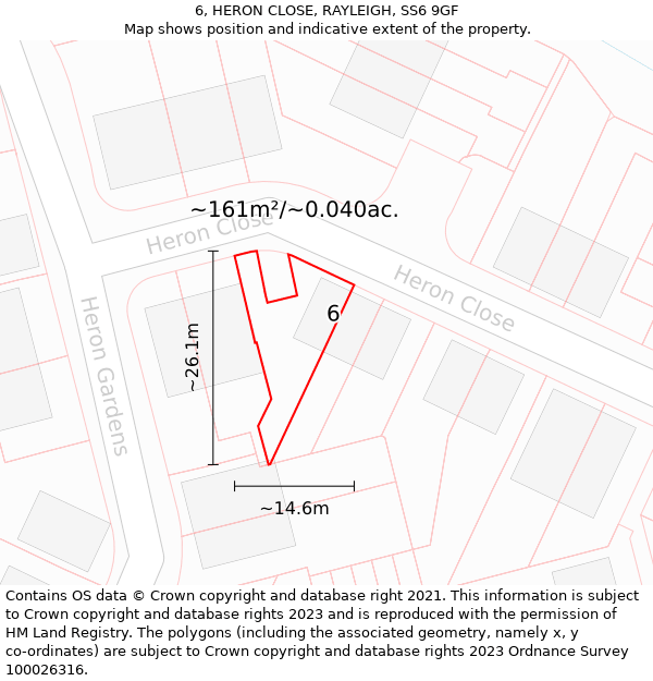 6, HERON CLOSE, RAYLEIGH, SS6 9GF: Plot and title map