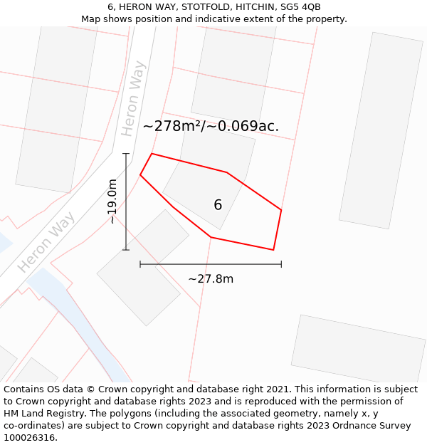 6, HERON WAY, STOTFOLD, HITCHIN, SG5 4QB: Plot and title map