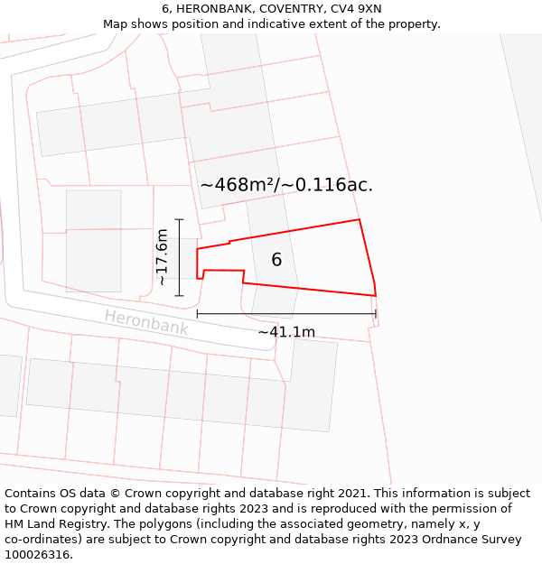 6, HERONBANK, COVENTRY, CV4 9XN: Plot and title map