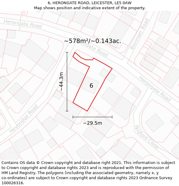6, HERONGATE ROAD, LEICESTER, LE5 0AW: Plot and title map
