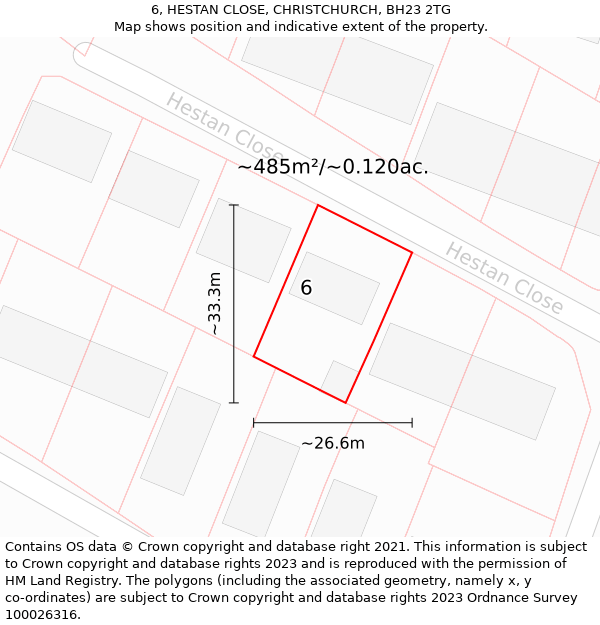 6, HESTAN CLOSE, CHRISTCHURCH, BH23 2TG: Plot and title map