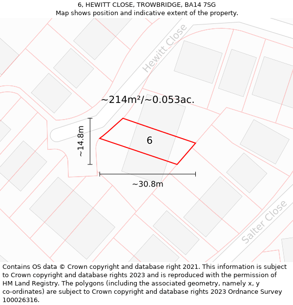 6, HEWITT CLOSE, TROWBRIDGE, BA14 7SG: Plot and title map