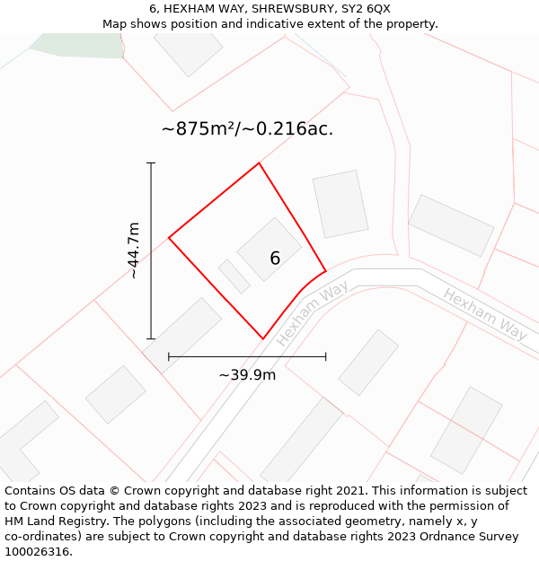 6, HEXHAM WAY, SHREWSBURY, SY2 6QX: Plot and title map