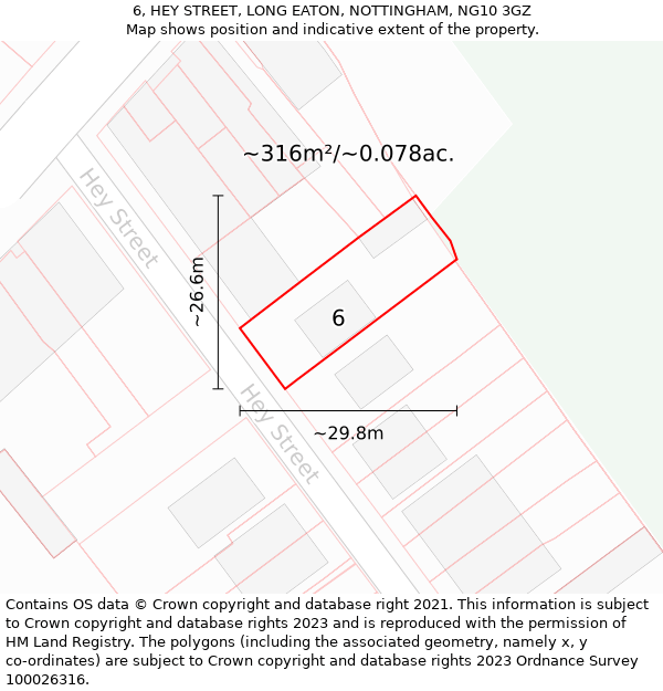 6, HEY STREET, LONG EATON, NOTTINGHAM, NG10 3GZ: Plot and title map