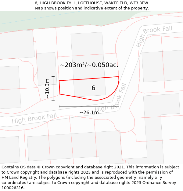 6, HIGH BROOK FALL, LOFTHOUSE, WAKEFIELD, WF3 3EW: Plot and title map