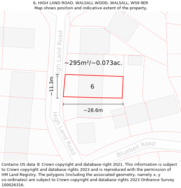 6, HIGH LAND ROAD, WALSALL WOOD, WALSALL, WS9 9ER: Plot and title map