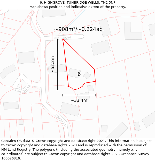 6, HIGHGROVE, TUNBRIDGE WELLS, TN2 5NF: Plot and title map