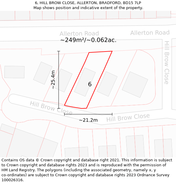 6, HILL BROW CLOSE, ALLERTON, BRADFORD, BD15 7LP: Plot and title map