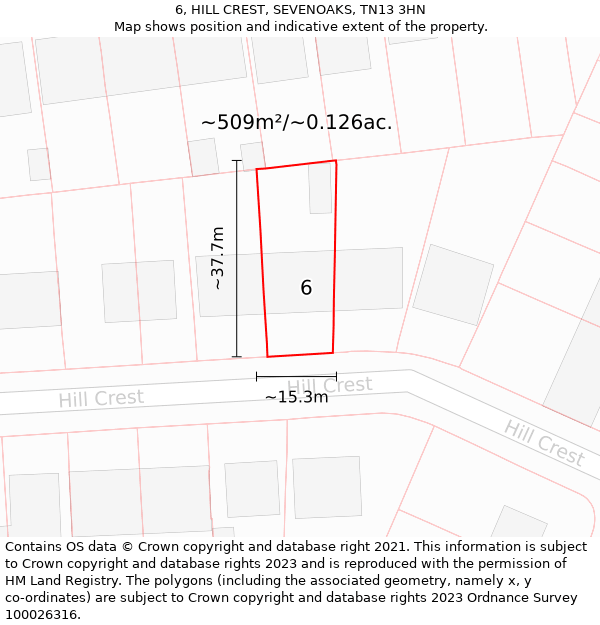 6, HILL CREST, SEVENOAKS, TN13 3HN: Plot and title map