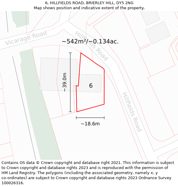 6, HILLFIELDS ROAD, BRIERLEY HILL, DY5 2NG: Plot and title map