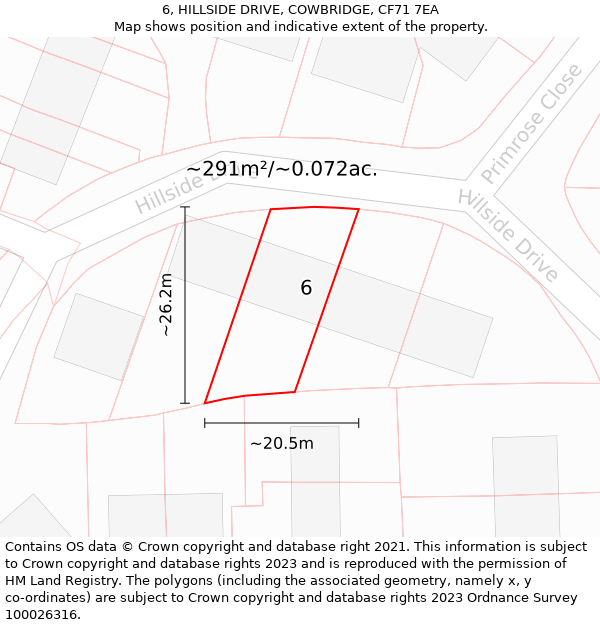 6, HILLSIDE DRIVE, COWBRIDGE, CF71 7EA: Plot and title map