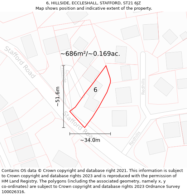 6, HILLSIDE, ECCLESHALL, STAFFORD, ST21 6JZ: Plot and title map