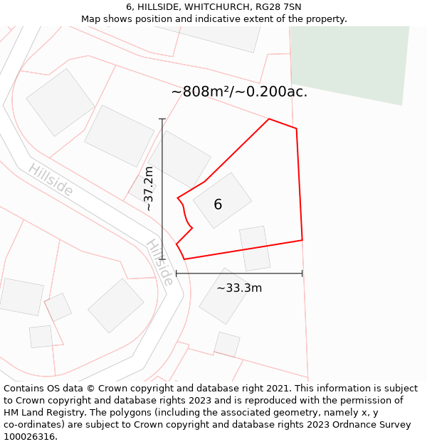 6, HILLSIDE, WHITCHURCH, RG28 7SN: Plot and title map