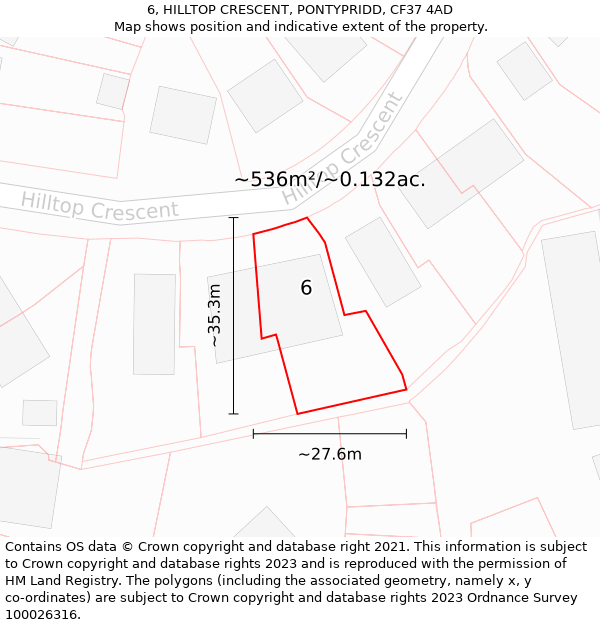 6, HILLTOP CRESCENT, PONTYPRIDD, CF37 4AD: Plot and title map