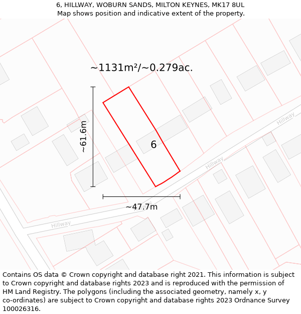 6, HILLWAY, WOBURN SANDS, MILTON KEYNES, MK17 8UL: Plot and title map