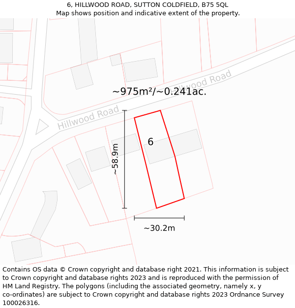 6, HILLWOOD ROAD, SUTTON COLDFIELD, B75 5QL: Plot and title map