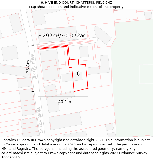 6, HIVE END COURT, CHATTERIS, PE16 6HZ: Plot and title map