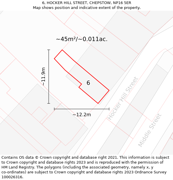 6, HOCKER HILL STREET, CHEPSTOW, NP16 5ER: Plot and title map