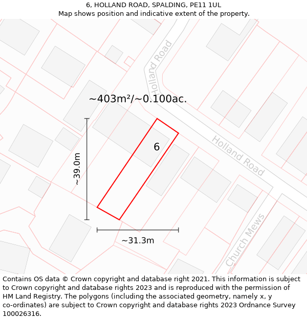 6, HOLLAND ROAD, SPALDING, PE11 1UL: Plot and title map