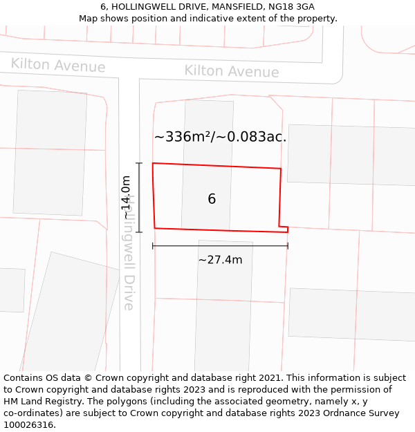 6, HOLLINGWELL DRIVE, MANSFIELD, NG18 3GA: Plot and title map