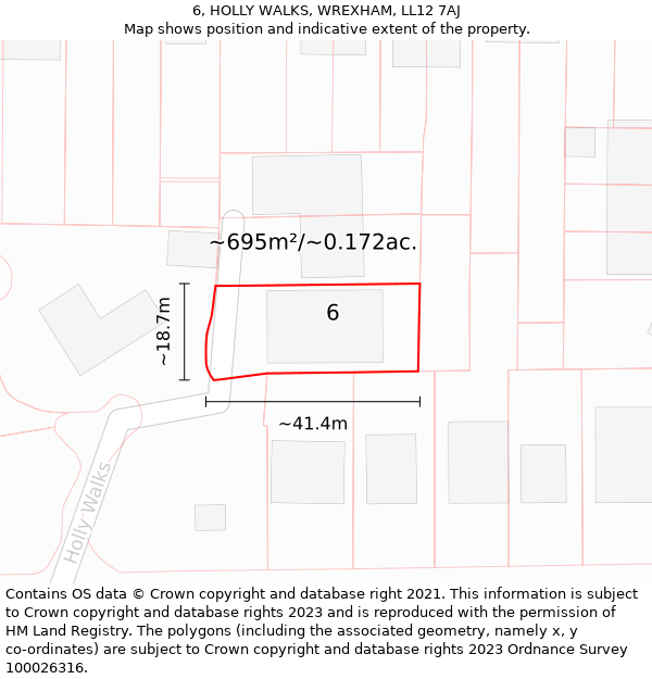 6, HOLLY WALKS, WREXHAM, LL12 7AJ: Plot and title map