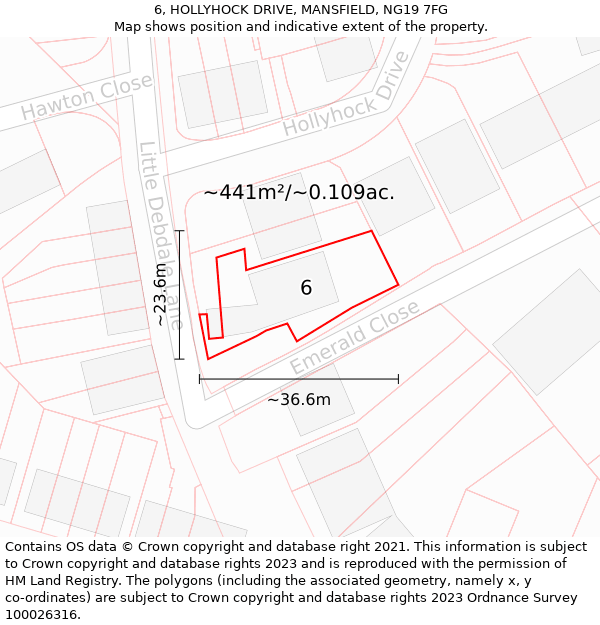 6, HOLLYHOCK DRIVE, MANSFIELD, NG19 7FG: Plot and title map