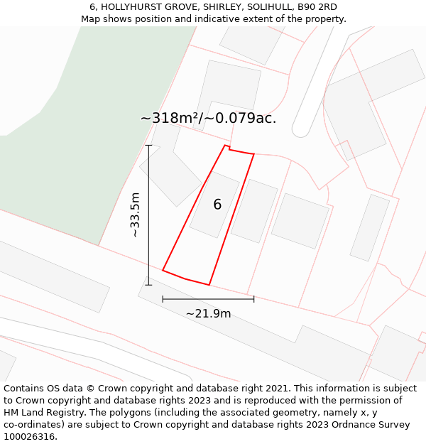 6, HOLLYHURST GROVE, SHIRLEY, SOLIHULL, B90 2RD: Plot and title map