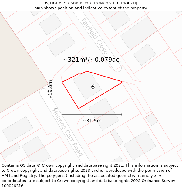 6, HOLMES CARR ROAD, DONCASTER, DN4 7HJ: Plot and title map