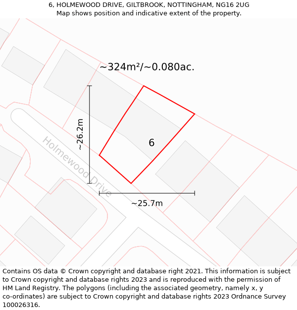 6, HOLMEWOOD DRIVE, GILTBROOK, NOTTINGHAM, NG16 2UG: Plot and title map