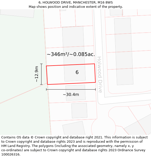 6, HOLWOOD DRIVE, MANCHESTER, M16 8WS: Plot and title map