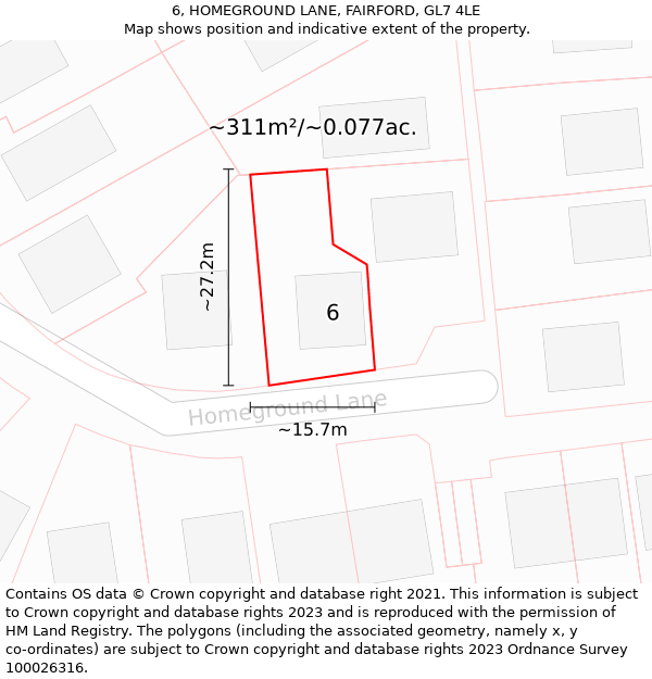 6, HOMEGROUND LANE, FAIRFORD, GL7 4LE: Plot and title map