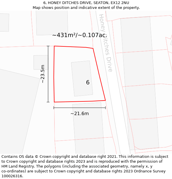 6, HONEY DITCHES DRIVE, SEATON, EX12 2NU: Plot and title map