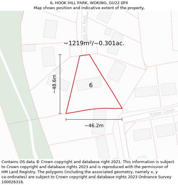 6, HOOK HILL PARK, WOKING, GU22 0PX: Plot and title map