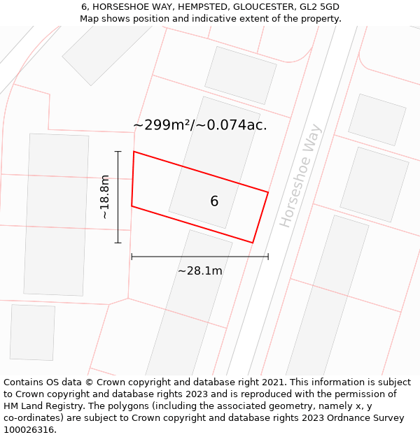 6, HORSESHOE WAY, HEMPSTED, GLOUCESTER, GL2 5GD: Plot and title map