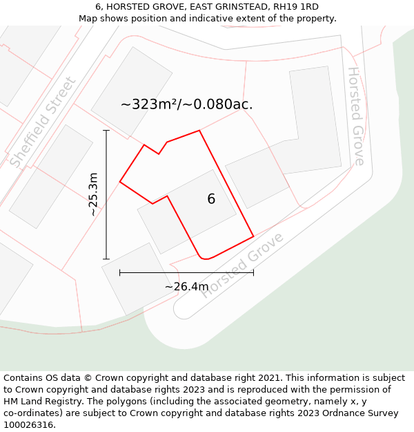 6, HORSTED GROVE, EAST GRINSTEAD, RH19 1RD: Plot and title map