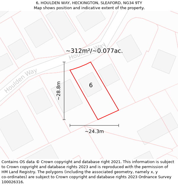 6, HOULDEN WAY, HECKINGTON, SLEAFORD, NG34 9TY: Plot and title map