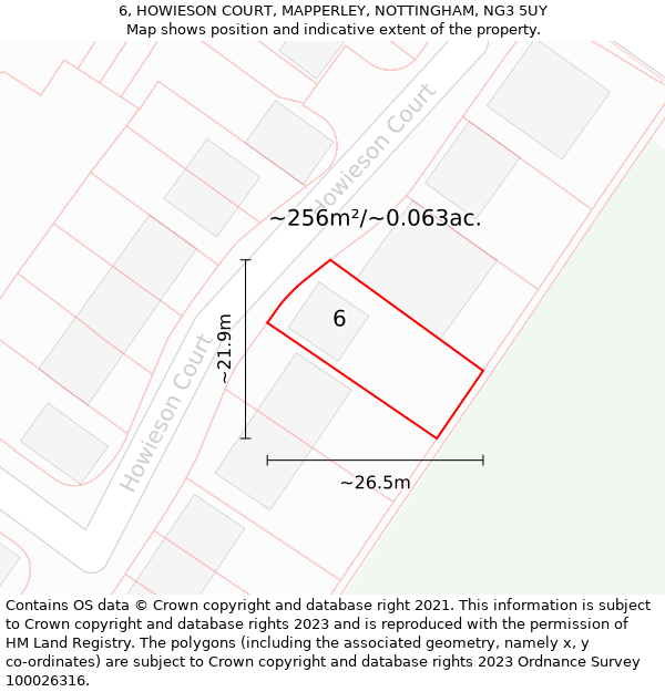 6, HOWIESON COURT, MAPPERLEY, NOTTINGHAM, NG3 5UY: Plot and title map