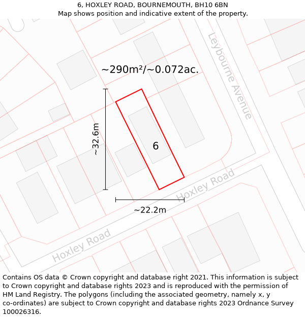 6, HOXLEY ROAD, BOURNEMOUTH, BH10 6BN: Plot and title map
