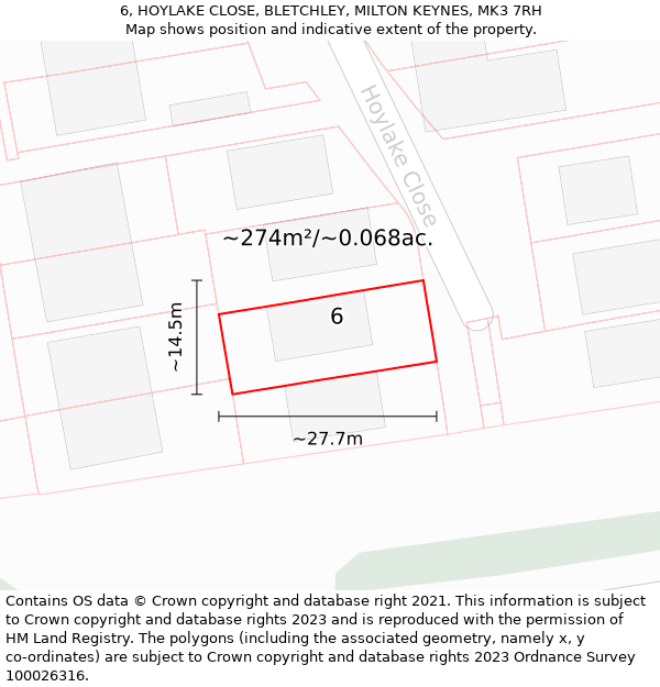 6, HOYLAKE CLOSE, BLETCHLEY, MILTON KEYNES, MK3 7RH: Plot and title map